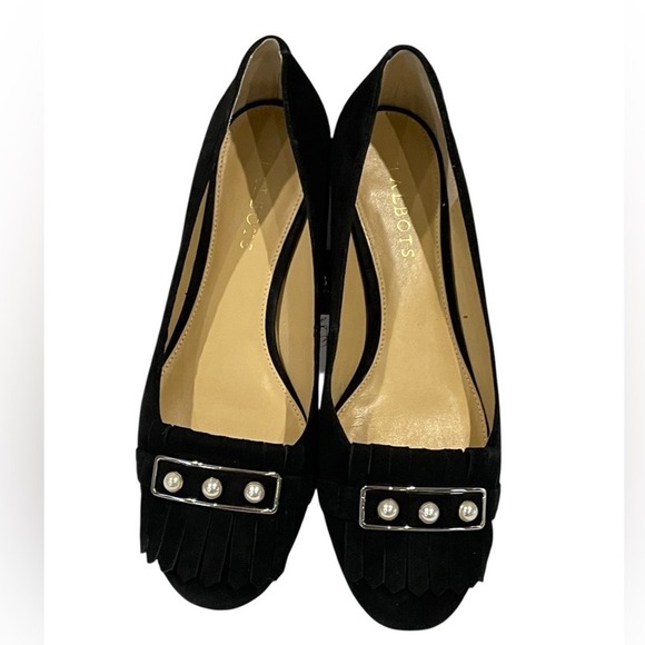 Talbots Black Suede Flats 9M With Pearls & Original Box - Picture 1 of 10